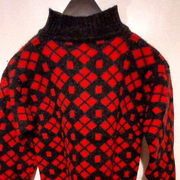 Gap Womans 100% Pure Wool Red & Black Sweater sz S Mock Neck Zip Up Vintage - Picture 3 of 10